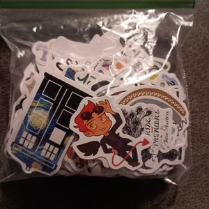 Over 100 Assorted Character Stickers Pride & Prejuice, Dr Who,Good Omens & More